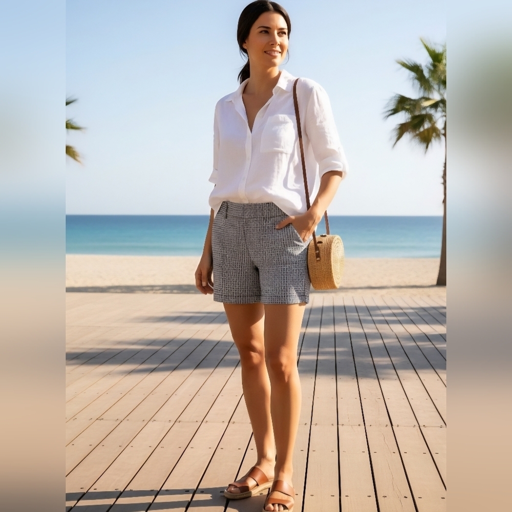 GAP Women's Blue and White Printed Bermudas